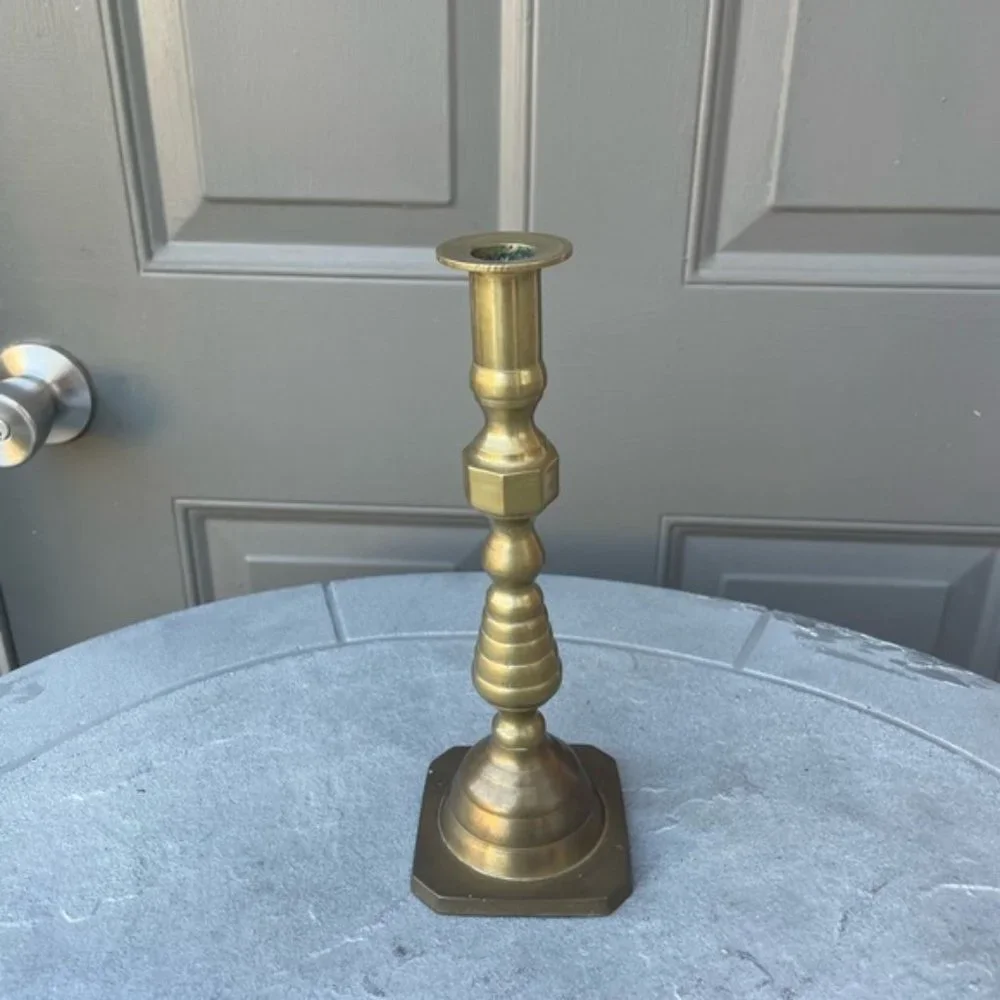 Pair of Antique Beehives Brass Candlesticks